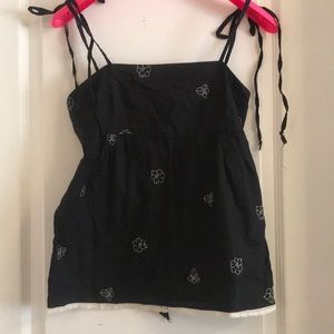 ZARA Black 100% cotton embroidered tank